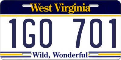 WV license plate 1GO701