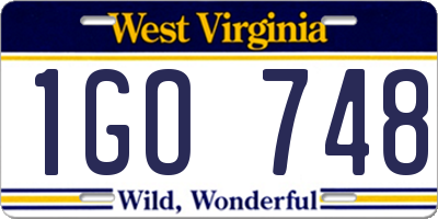 WV license plate 1GO748
