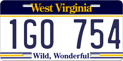 WV license plate 1GO754
