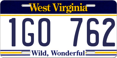 WV license plate 1GO762