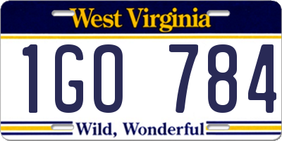 WV license plate 1GO784