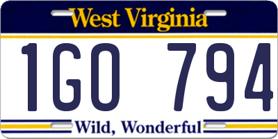 WV license plate 1GO794