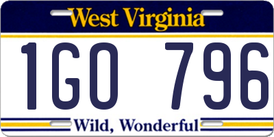 WV license plate 1GO796