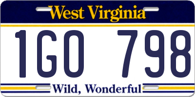 WV license plate 1GO798