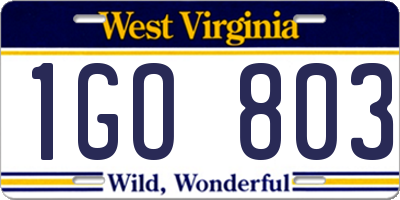 WV license plate 1GO803
