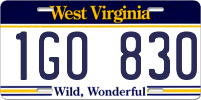 WV license plate 1GO830