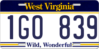 WV license plate 1GO839