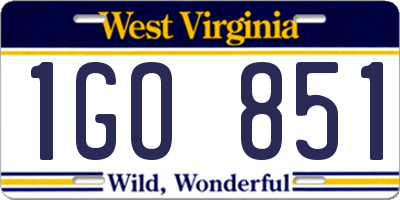 WV license plate 1GO851