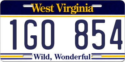 WV license plate 1GO854