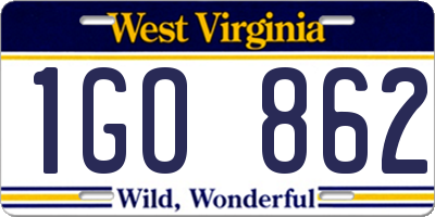 WV license plate 1GO862
