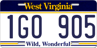 WV license plate 1GO905
