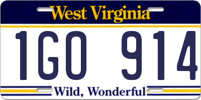 WV license plate 1GO914