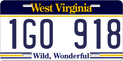 WV license plate 1GO918