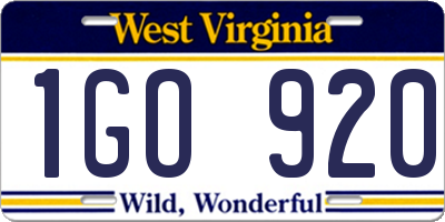 WV license plate 1GO920