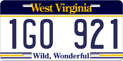 WV license plate 1GO921
