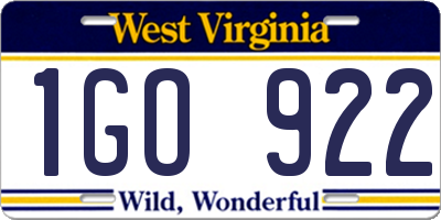 WV license plate 1GO922