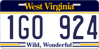 WV license plate 1GO924