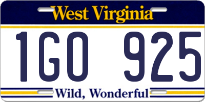 WV license plate 1GO925