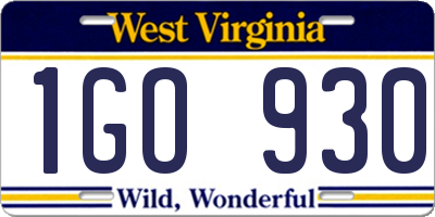 WV license plate 1GO930