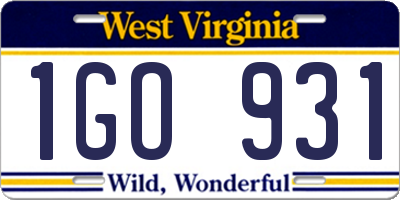 WV license plate 1GO931