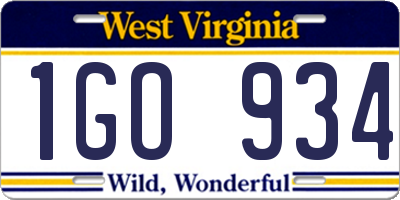WV license plate 1GO934