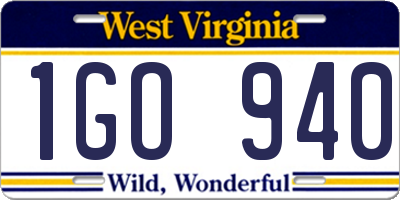 WV license plate 1GO940