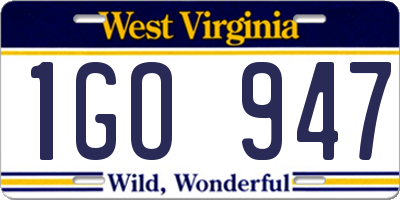 WV license plate 1GO947