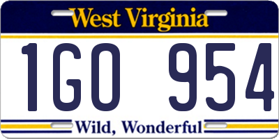 WV license plate 1GO954