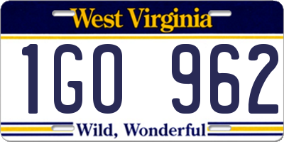 WV license plate 1GO962