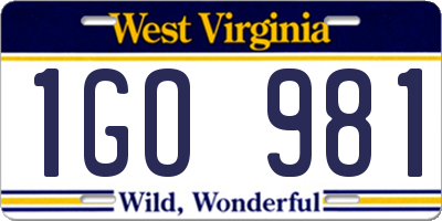 WV license plate 1GO981