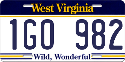 WV license plate 1GO982