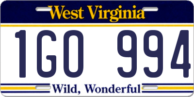 WV license plate 1GO994