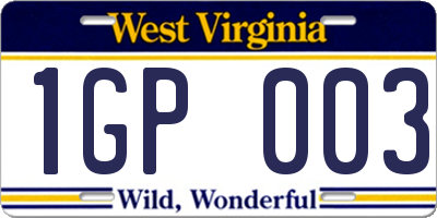 WV license plate 1GP003