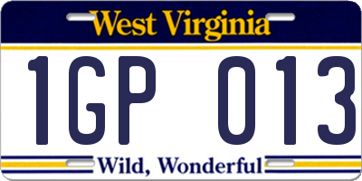 WV license plate 1GP013