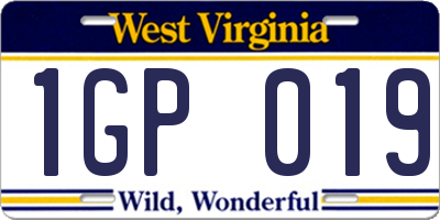 WV license plate 1GP019