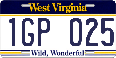 WV license plate 1GP025