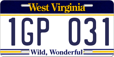 WV license plate 1GP031