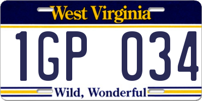 WV license plate 1GP034