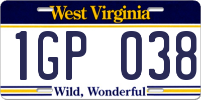 WV license plate 1GP038