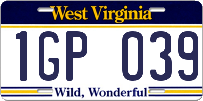 WV license plate 1GP039