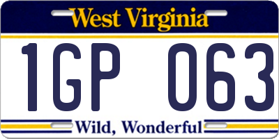 WV license plate 1GP063