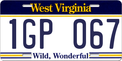 WV license plate 1GP067