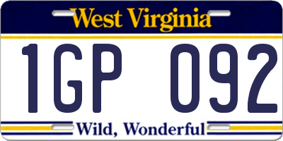 WV license plate 1GP092