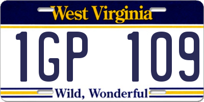 WV license plate 1GP109