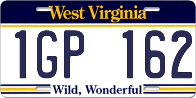 WV license plate 1GP162