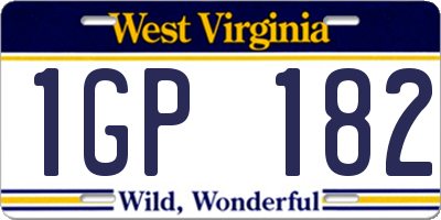 WV license plate 1GP182