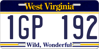 WV license plate 1GP192