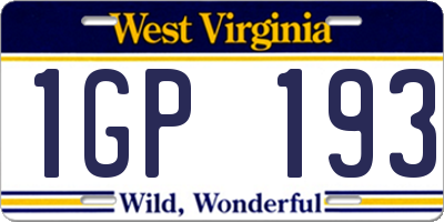 WV license plate 1GP193