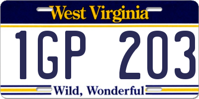 WV license plate 1GP203
