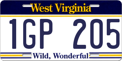 WV license plate 1GP205